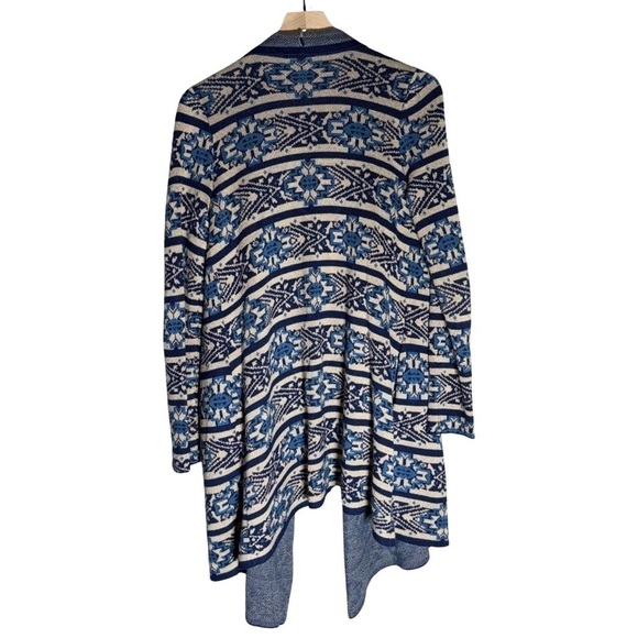 Lucky Brand Sweater Women's Sz M Tribal Print Open Front Waterfall Cardigan - Picture 4 of 5